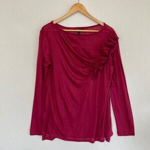 MNG by Mango Women's Size XL Cranberry Long Sleeve Ruffle Detail Lightweight Top